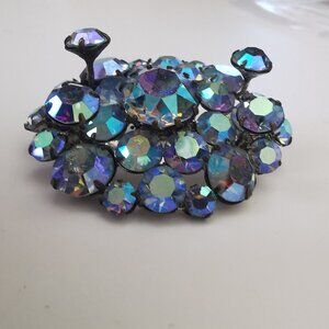 Vintage  TRIAD Multi Level Rhinestone Brooch- Blue Aurora